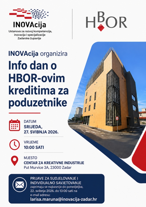 INFO DAN O HBOR-ovim KREDITIMA ZA PODUZETNIKE U ORGANIZACIJI USTANOVE INOVAcija
