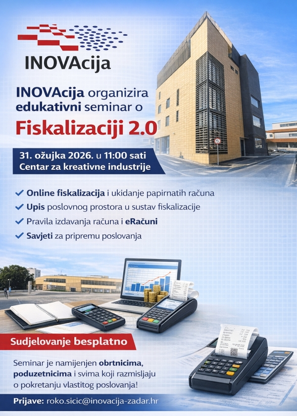 Poziv na edukativni seminar za poduzetnike i obrtnike: Fiskalizacija 2.0